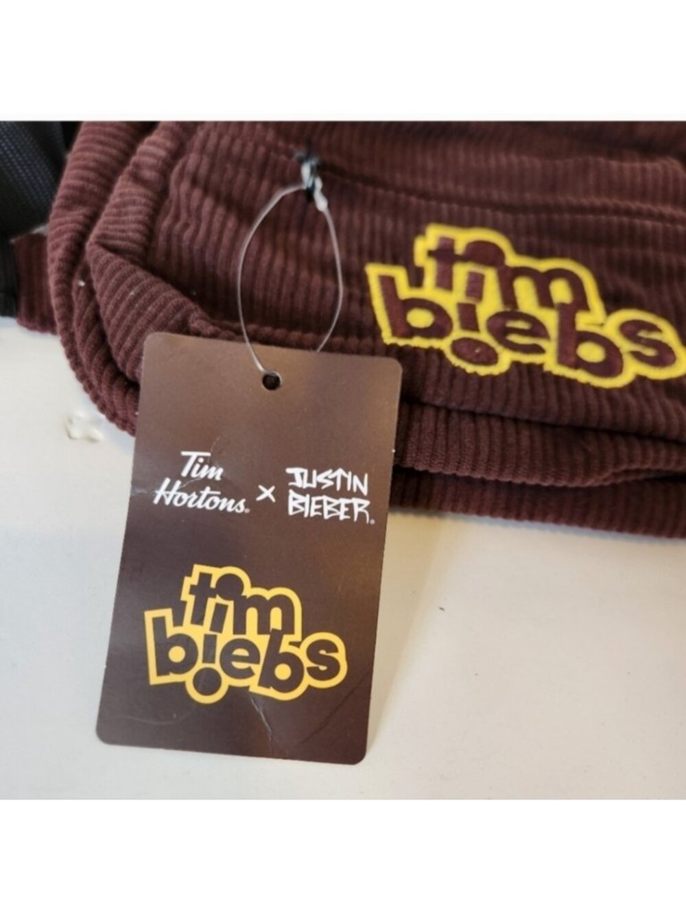 TimBiebs X Justin Bieber Tim Hortons Logo Fanny Pack NEW NWT 2021 Brown Corduroy - Picture 4 of 6
